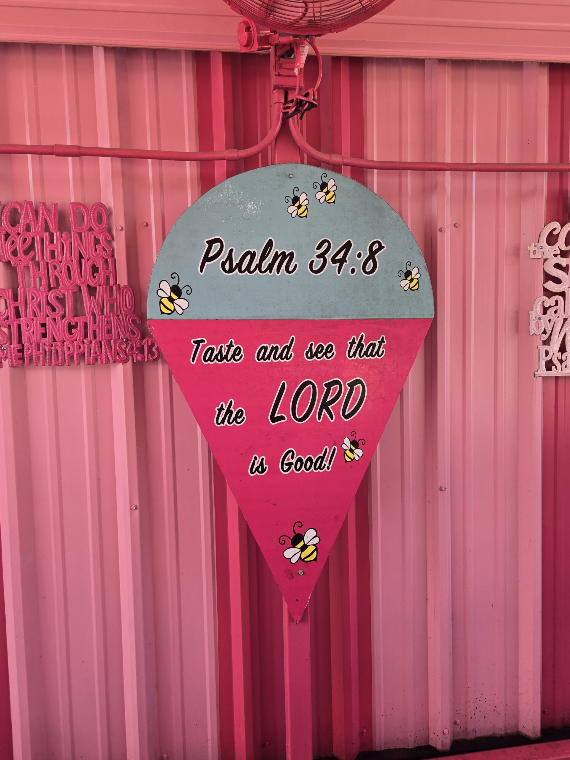 Scripture of Psalms 34:8 inside Junie B's store